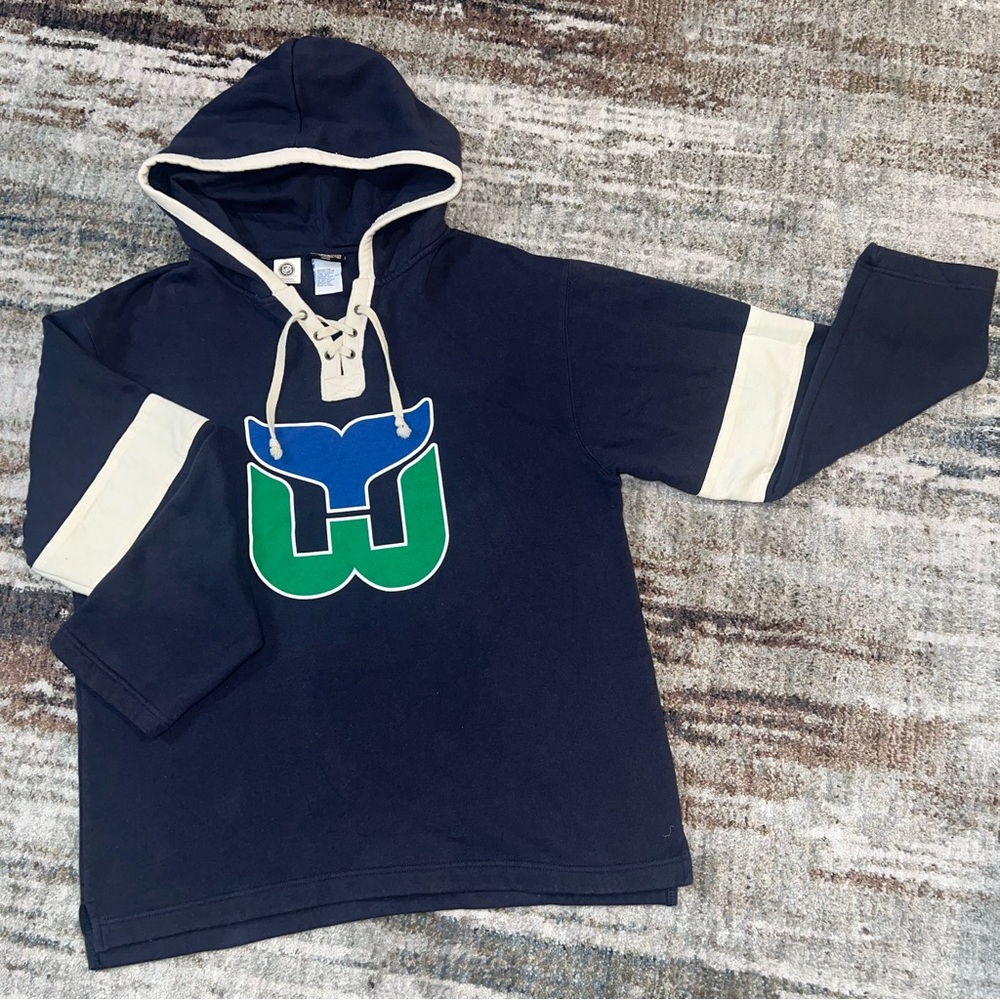 NEW Hartford Whalers Old Time Hockey Pullover Lacer Hoodie NHL Hooded Sweatshirt